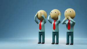 3D businessman gesturing that they Don't see, don't hear and don't speak concept, 3d rendering